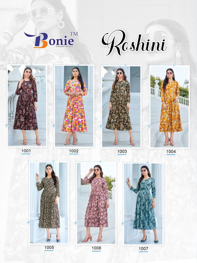 Roshini Vol 1 By Bonie Fancy Printed Flaired Party Wear Kurtis Wholesale Suppliers In Mumbai
